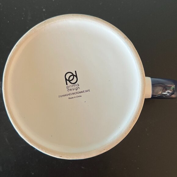 PRIMA DESIGN Oversized Wide-Mouth White & Blue Striped Mug with Orange Interior - Picture 9 of 10